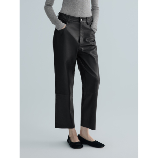 A级小绵羊皮无涂层植鞣显瘦直筒皮裤 华吉言 小腿精