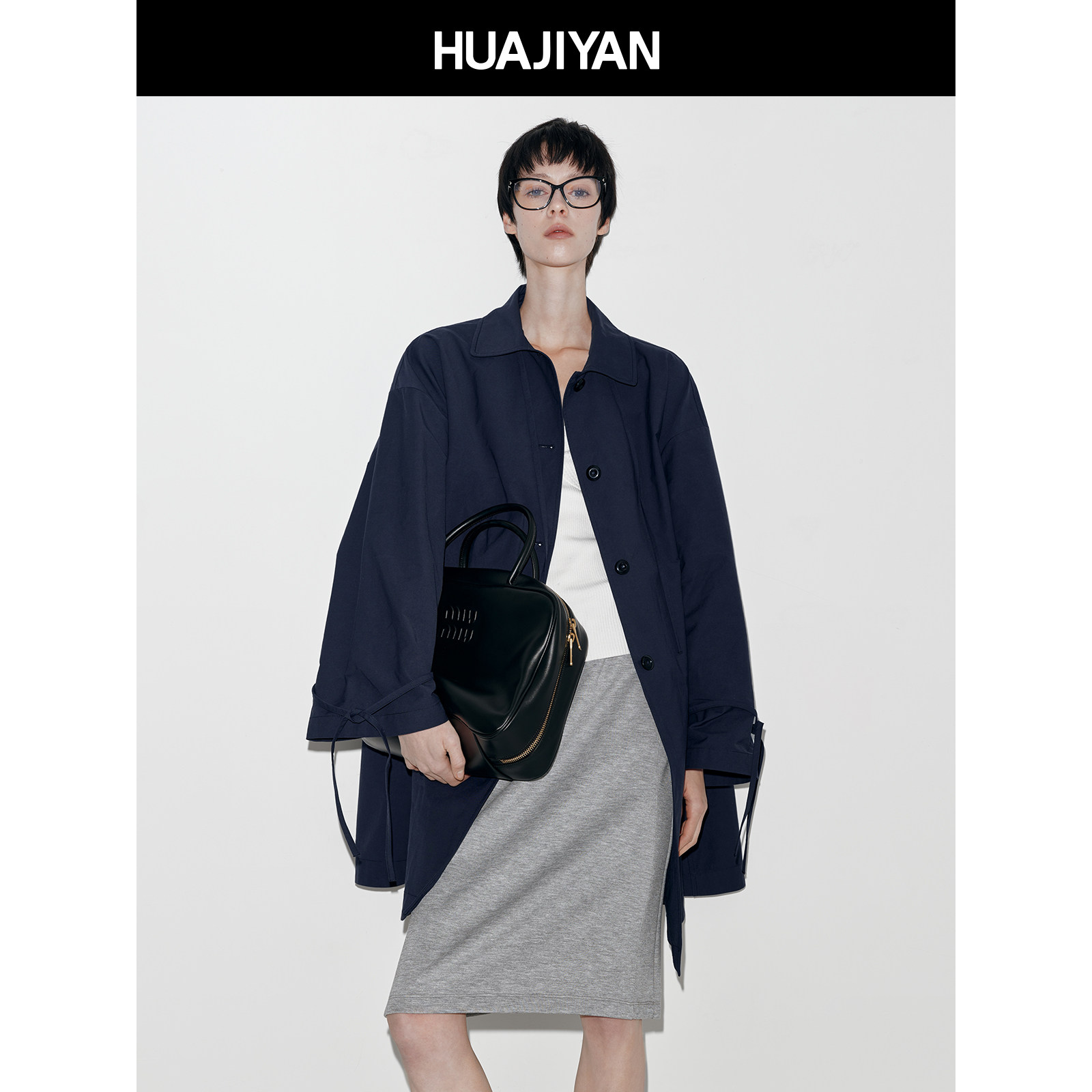 华吉言【胡桃夹子】绑带设计定制面料宽松微A型中长款风衣外套