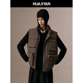 华吉言 羽绒上衣马甲 风无袖 兜兜马甲 鹅绒立体口袋工装