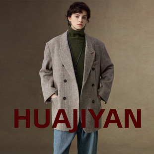 华吉言【银行家】100羊毛戗驳领老钱风廓形外套大衣秋冬款