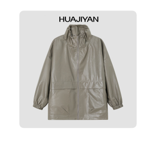 皮衣 绵羊皮纸感轻薄皱感光泽感中长款 华吉言 轻裘