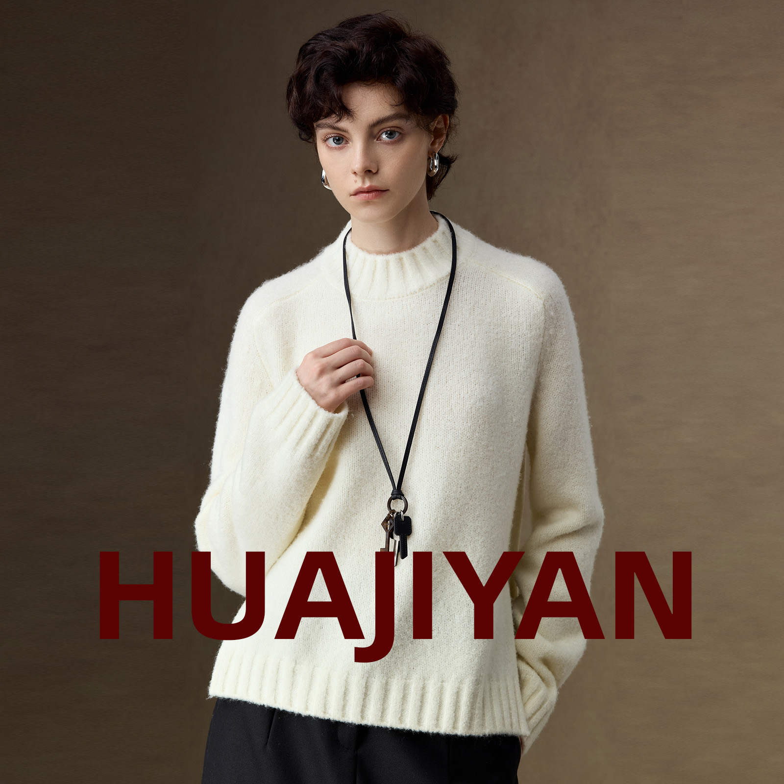 华吉言【雪绒花】羊毛山羊绒混织长袖圆领毛衣