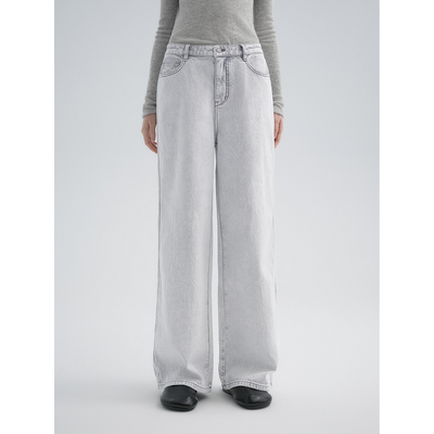 华吉言【水泥裤】土耳其丹宁面料特殊结构层复古霜灰牛仔裤