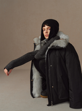 华吉言【威尼斯】复古百搭可拆卸蓝狐坎领直身鹅绒服羽绒服