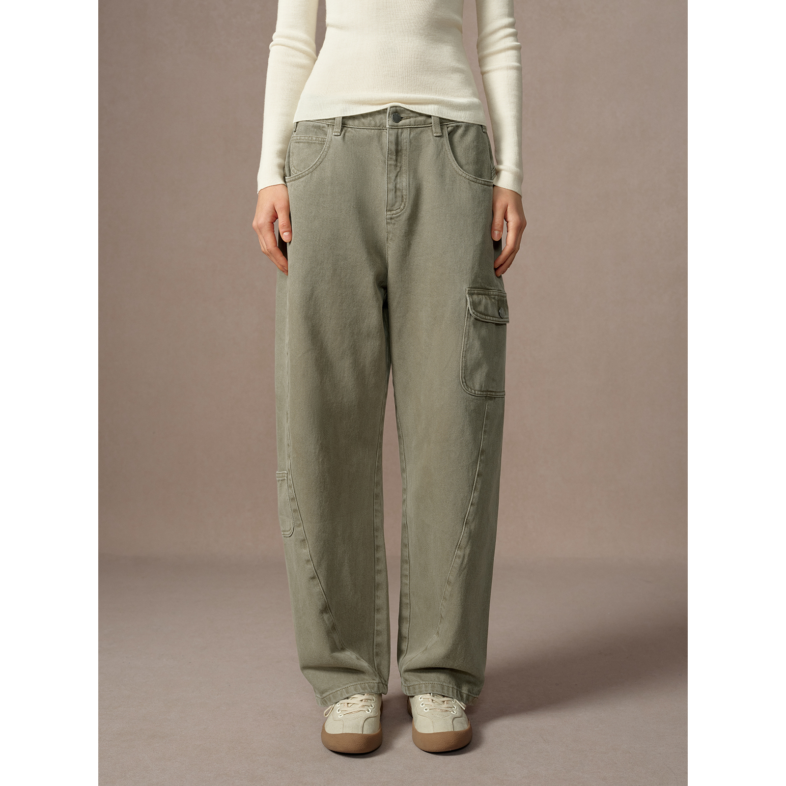 华吉言【苔原】进口丹宁面料雾感磨白肌理工装牛仔裤长裤