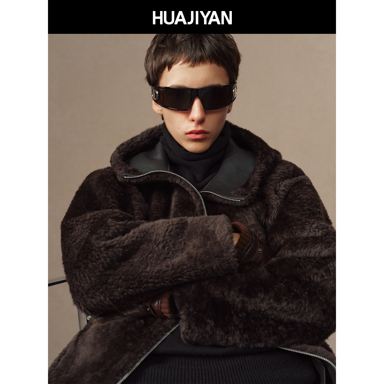 华吉言【歌剧院】麦苏里小羔羊皮毛一体中长款连帽外套