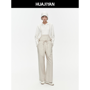 小画家 春季 100棉绑带设计宽松直筒背带裤 裤 女百搭工装 华吉言