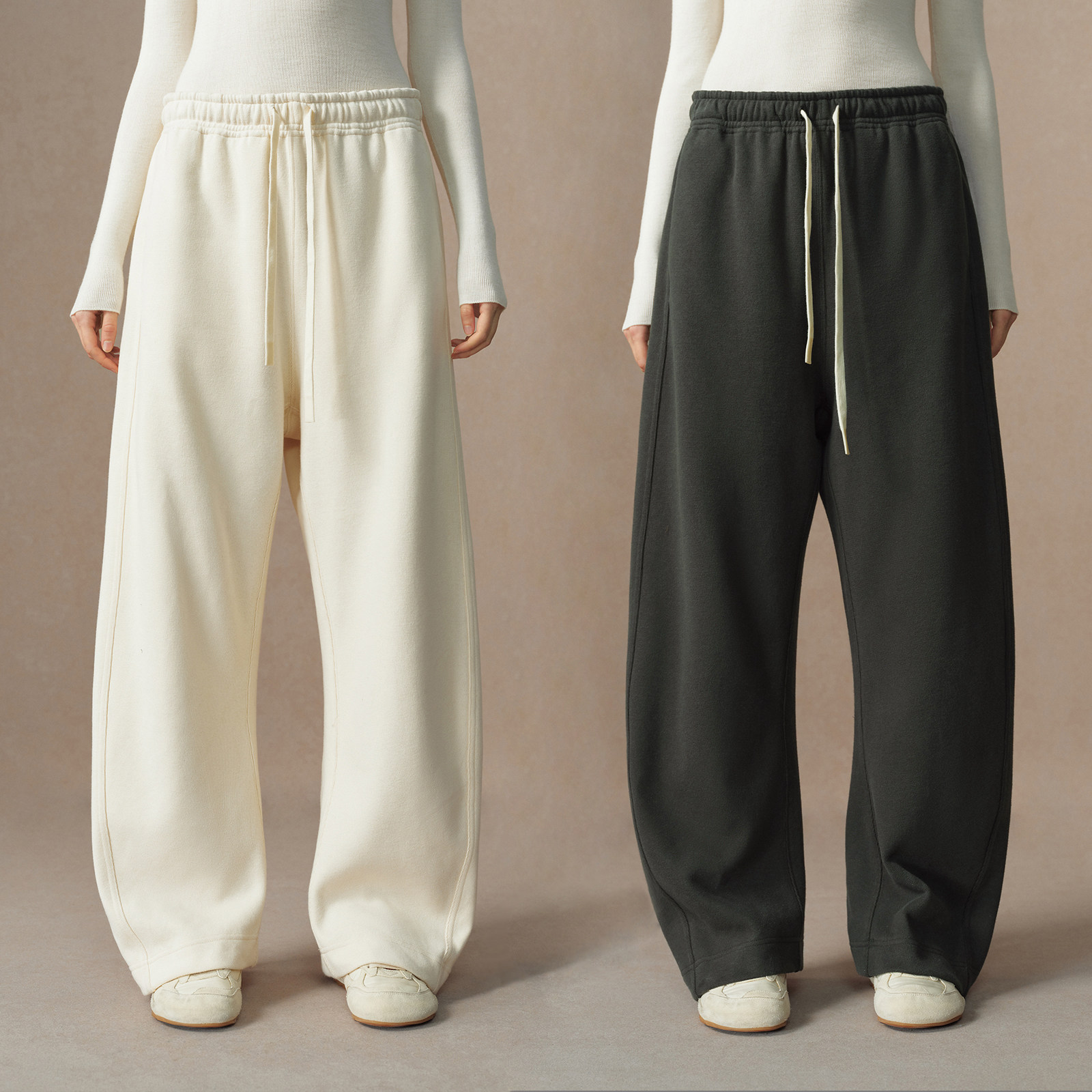 华吉言【抹茶拿铁】加绒抽绳松紧腰弯刀阔腿休闲裤百搭直筒卫裤女,女装/女士精品,休闲裤,淘宝优惠券,粉丝福利购,淘宝优惠卷