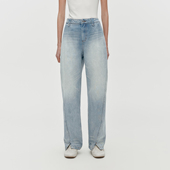 女 丹宁100棉做旧水洗渐变开叉弯刀锥形宽松牛仔裤 华吉言 惊蛰