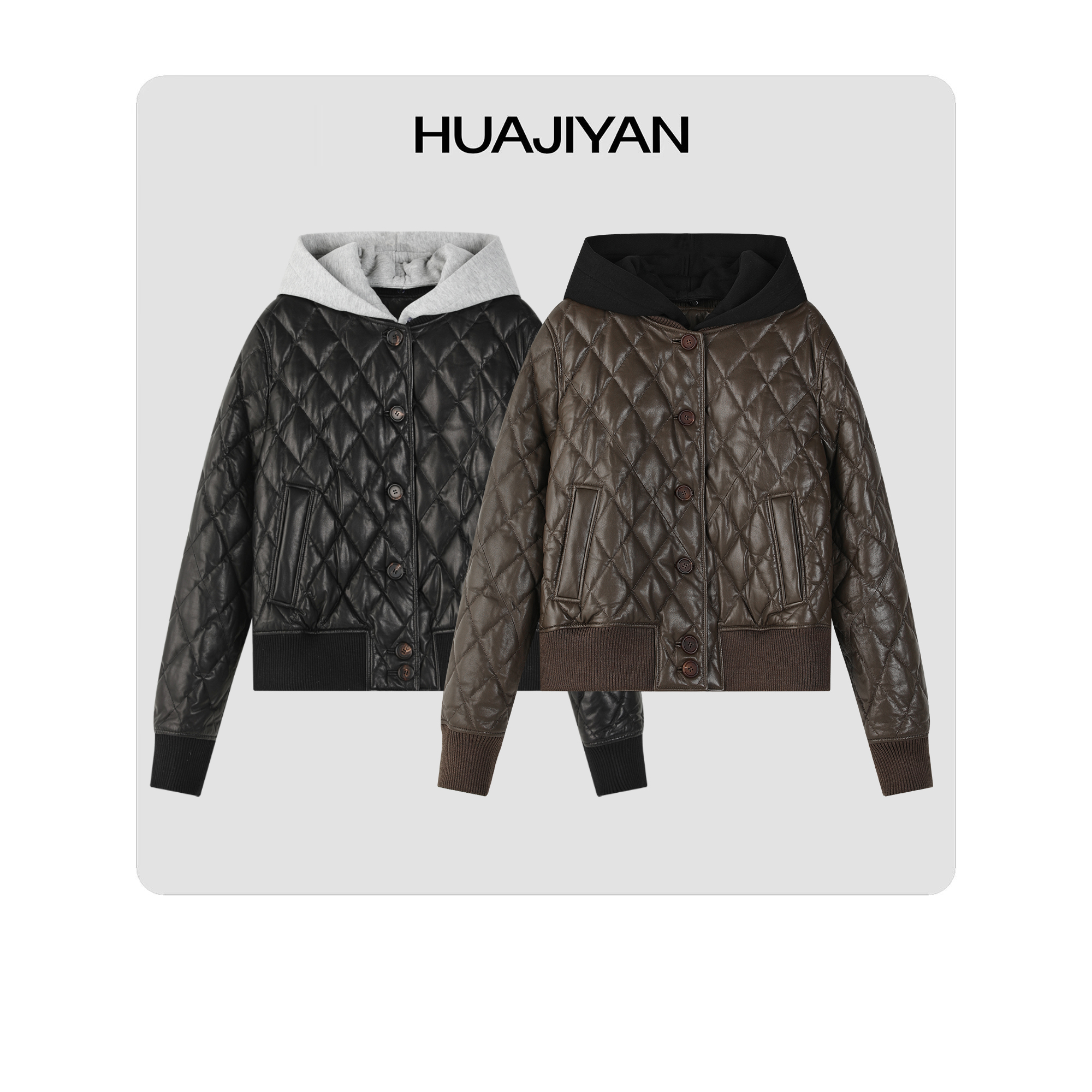 华吉言【弓箭手】连帽菱格纹绵羊皮鹅绒服