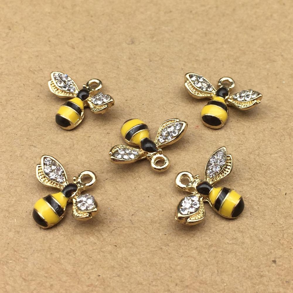 10pcs 14x18mm Enamel Bee Charm for Jewelry Making Cute Earri