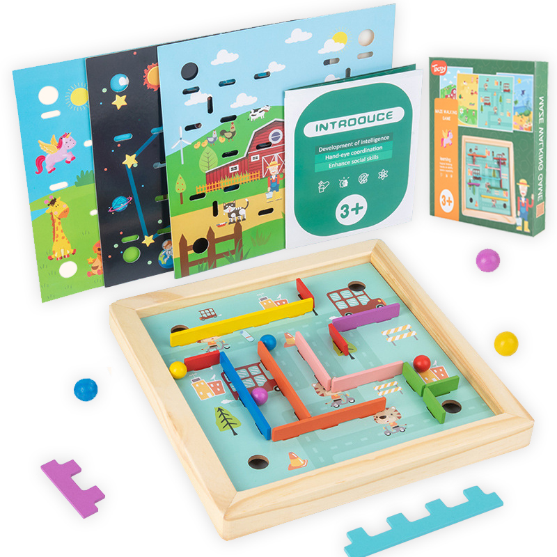 Wooden Gravity Maze Board Game Montessori Ball Balance Chall