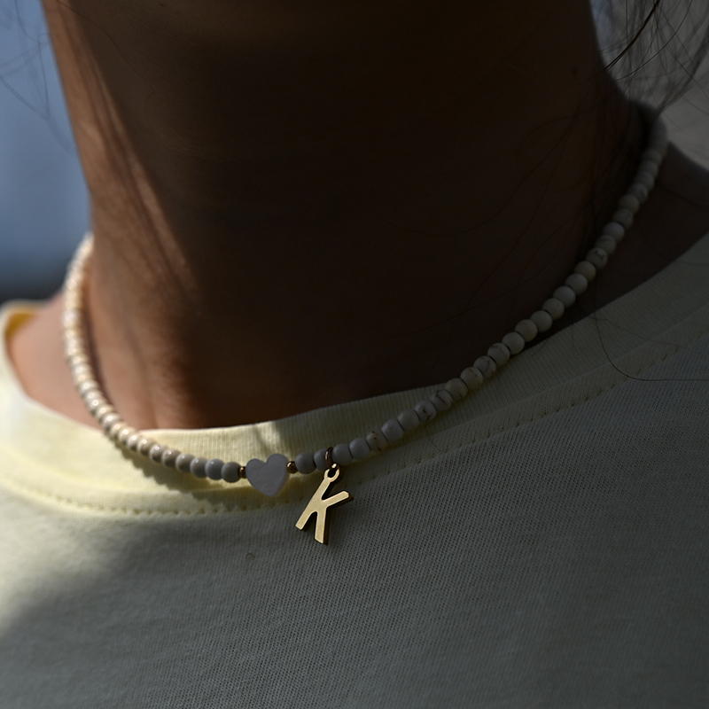 Colorful Beads Initial Choker for Women Stainless Steel Lett