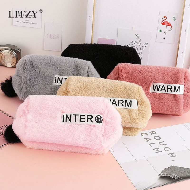 Cute Big Plush Pencil Case Fur Ball PencilCase for Girl Plu