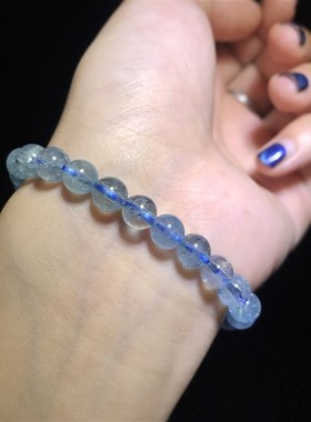 捡漏天然海蓝宝手链冰种糯透石手串定制三圈夏季水晶饰品一物一图