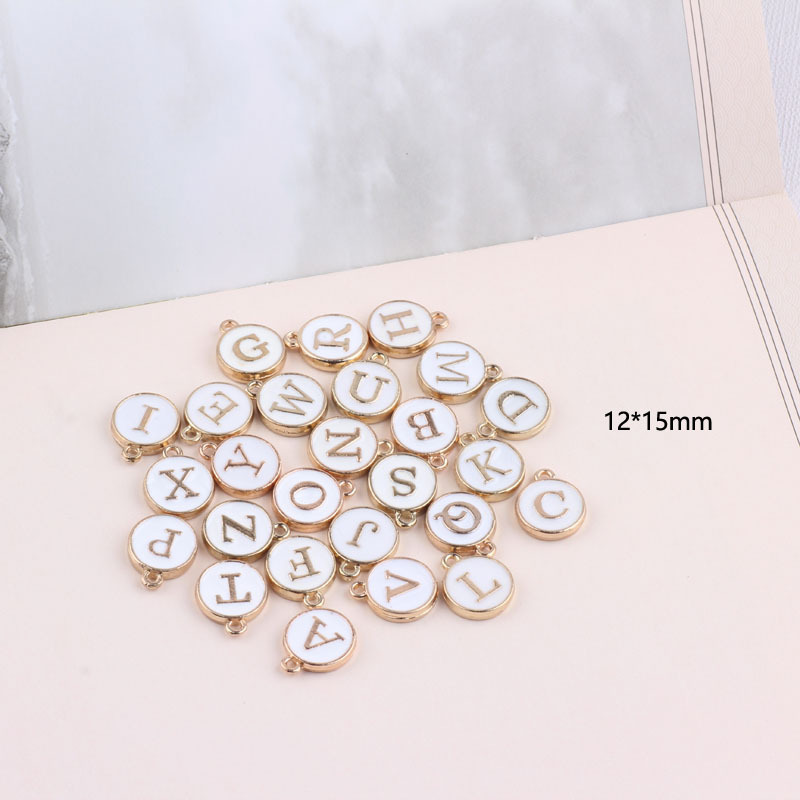 10pcs/26pcs  Alphabet Letter Double Face Enamel Charms  Gold