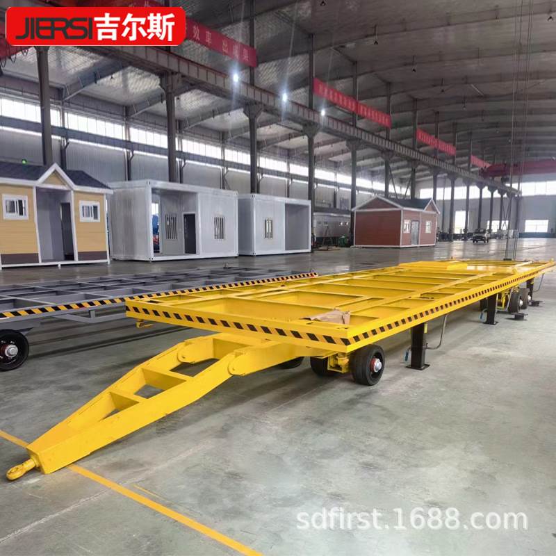 堆高机牵引式平板推车重型货物转运大载重平板车四轮转向平板拖挂