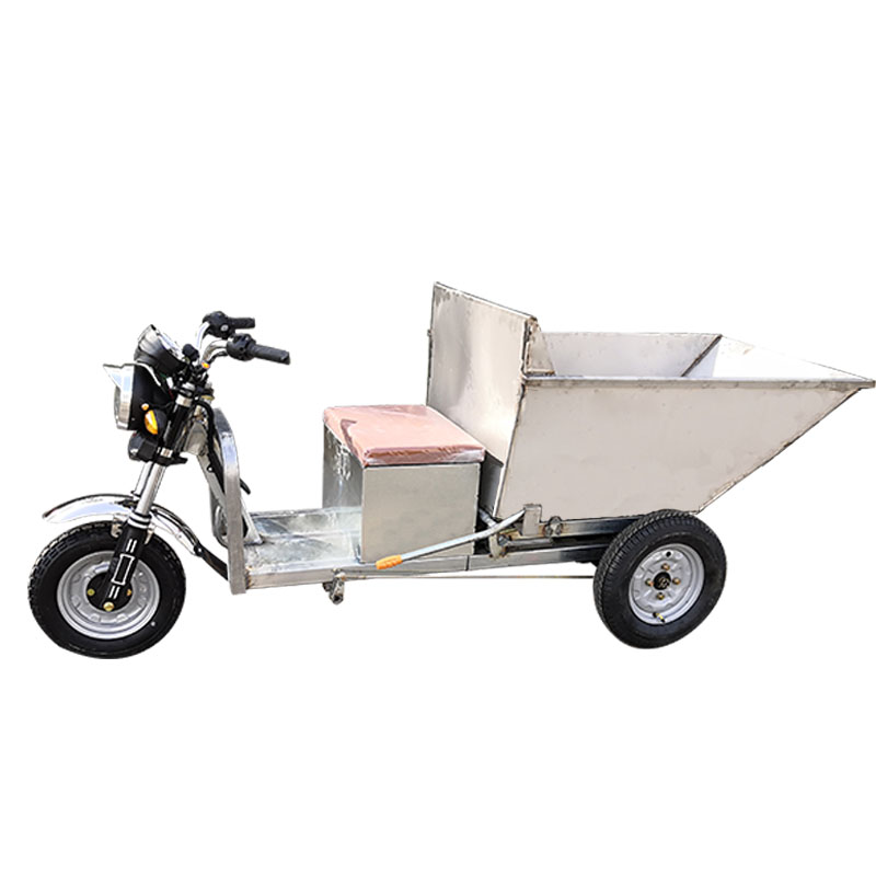 养殖场拉粪车电动翻斗三轮车牛猪推清粪农用工地小型自卸白不锈钢