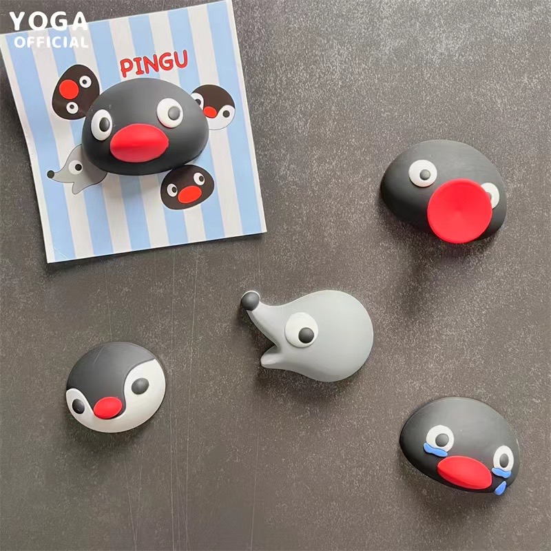 2件包邮 pingu企鹅家族可爱立体冰箱贴ins风卡通磁铁留言帖吸铁石