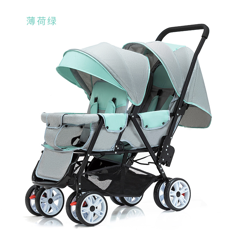 Twin Baby Stroller Can Sit and Lie Baby Carriage Four Wheel