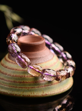 收藏级8A紫黄晶刻面米珠手链 紫黄水晶佛珠手串水晶时尚饰品男女