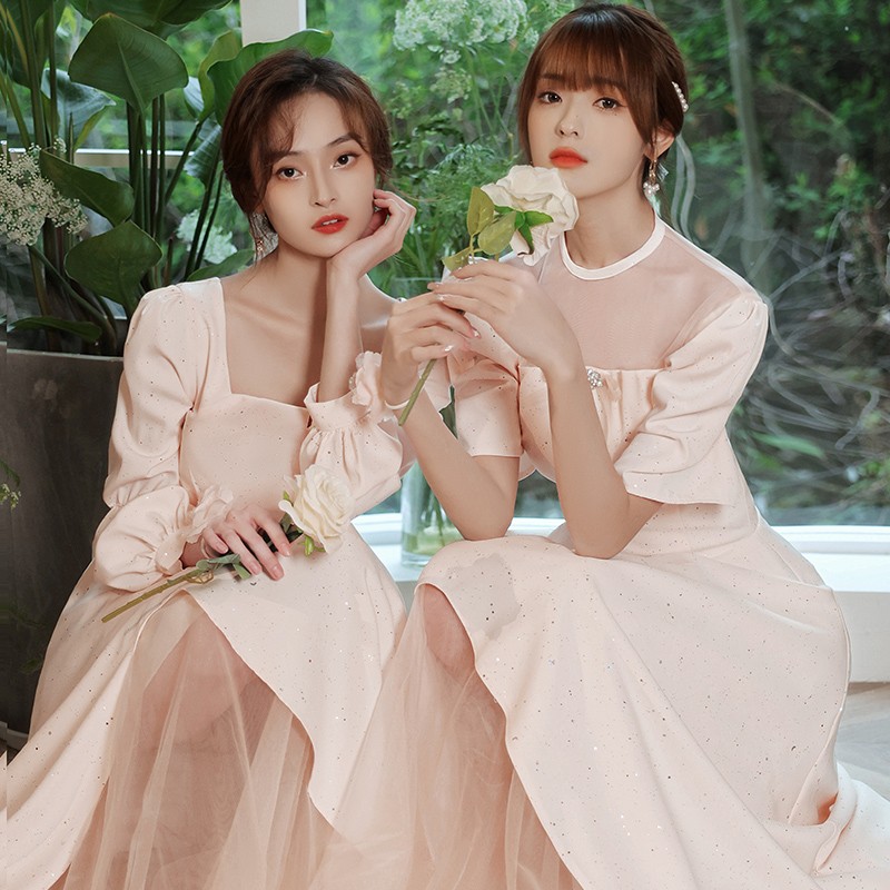 速发伴娘服仙气质平时可穿长款2021新款小个子遮肉姐妹团礼服