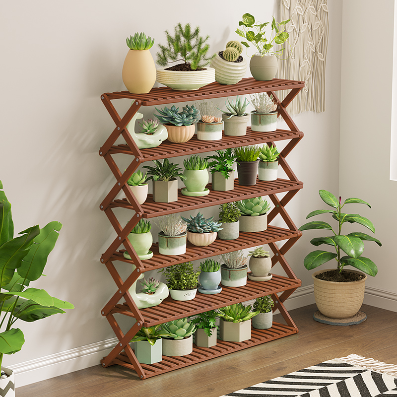 速发202新栽室内置架落地式多层台多肉盆款绿植花物架子楠竹可折