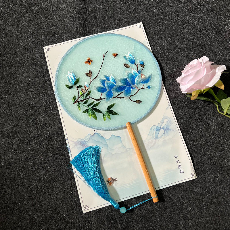 速发扇子流苏穗子团扇刺绣半透古装双面古风刺绣扇汉服旗袍团扇儿