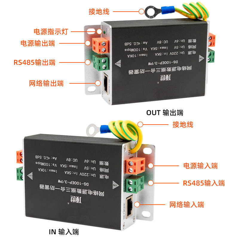 速发网络三合一防雷器球机RJ45信号485数据浪涌避雷电涌保护
