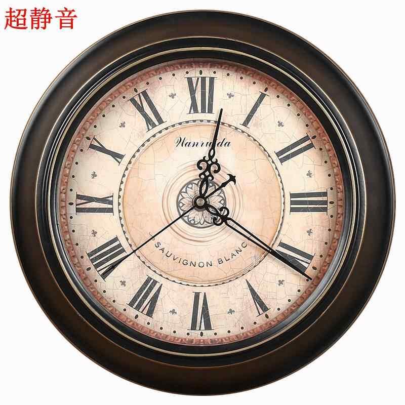 速发美式个性现代创意石英钟复古超静音铁艺钟表欧式简约客厅家用