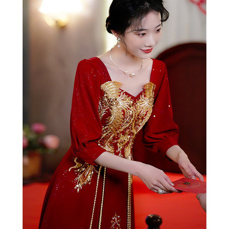 速发大码中式敬酒服新娘2025新款夏季红色结婚订婚礼服回门高级感