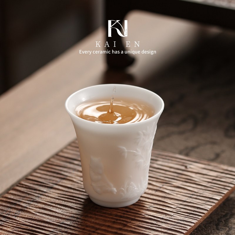 速发陈国钦大师手作冰种玉瓷熊猫茶杯 商务送礼可摆件礼盒