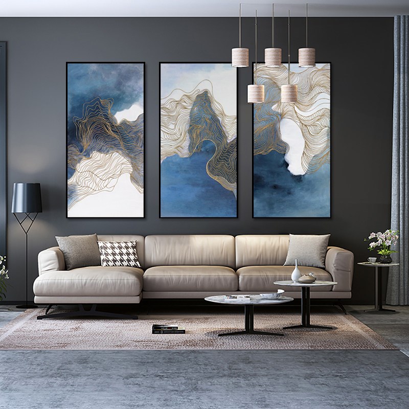 速发抽象金珀艺术客厅装饰画三联画大厅沙发墙上挂画玄关壁画组合