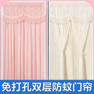 新款 蕾丝门帘隔断帘家用免打孔卧室厨房双层不透纱帘防蚊挂帘夏季