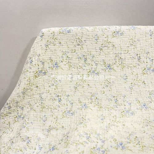 全棉双层印花邹布 卡通小碎花双层纱 春夏棉纱布婴童防蚊裤纱布料