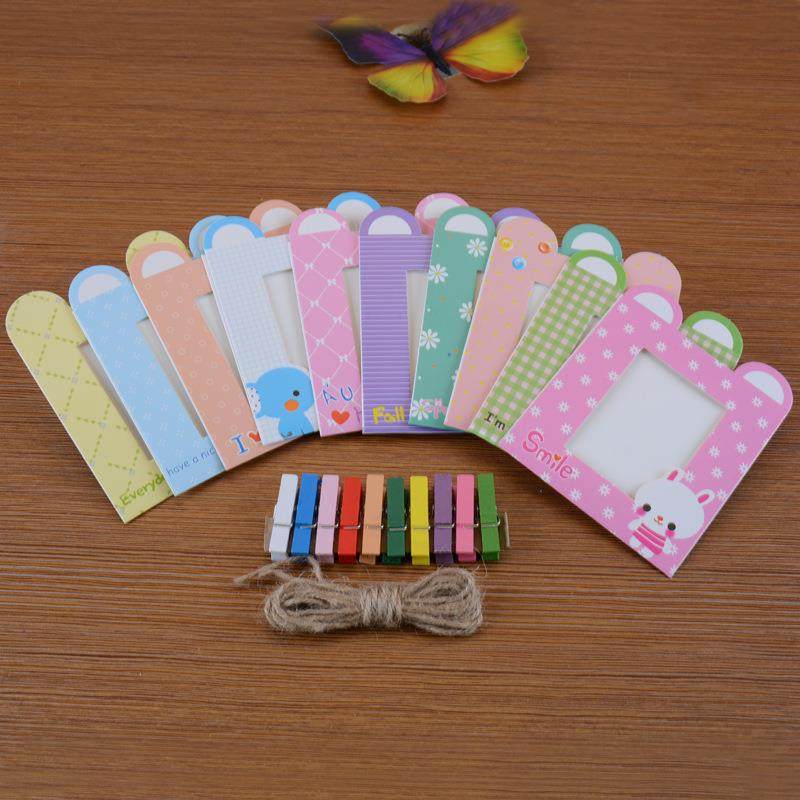 厂家卡通纸相框 拍立得3寸挂墙照片框组合麻绳夹子照片墙