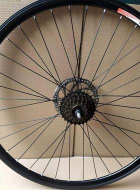 自行车轮毂24寸26寸前后旋式花鼓车轮圈变速碟刹黑色双层刀圈总成