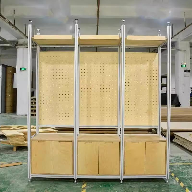 铝挤型材料桦木海洋板洞洞板置物架展示陈列架样品展示柜隔断多功