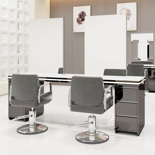 网红理发店镜台不锈钢大理石双面镜子一体美发剪发烫染桌发廊专用