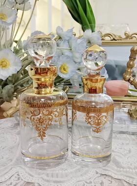 香水瓶复古描金手工玻璃瓶纯玻璃塞水晶瓶出口土豪金花纹100 ml
