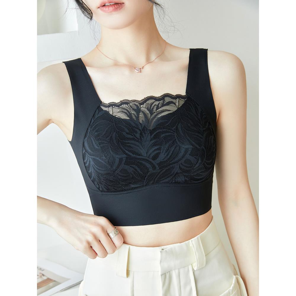 防走光抹胸内衣女聚拢大胸显小无钢圈裹胸文胸薄款蕾丝吊带小背心