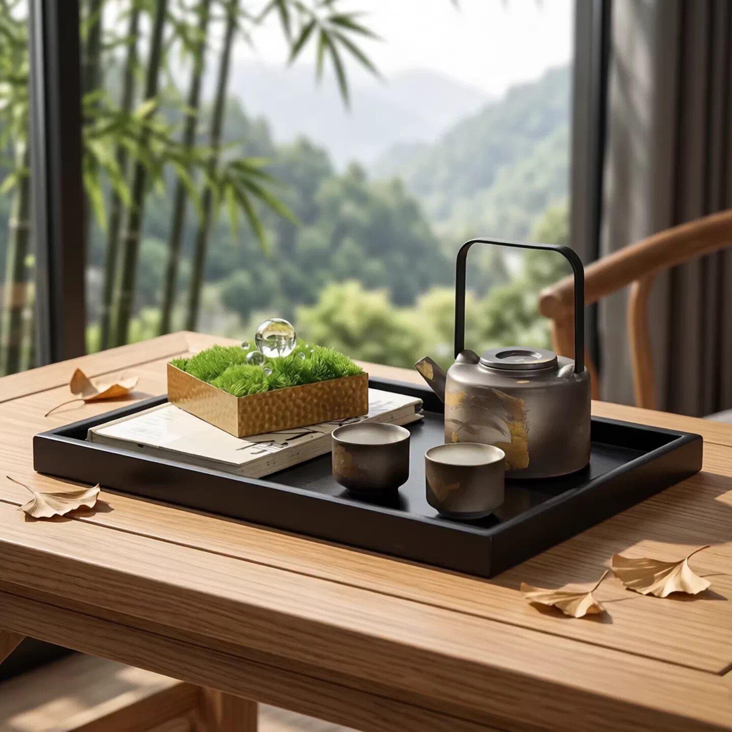 宋代美学新中式样板间茶几书房桌面飘窗茶具托盘组合摆件软装饰品