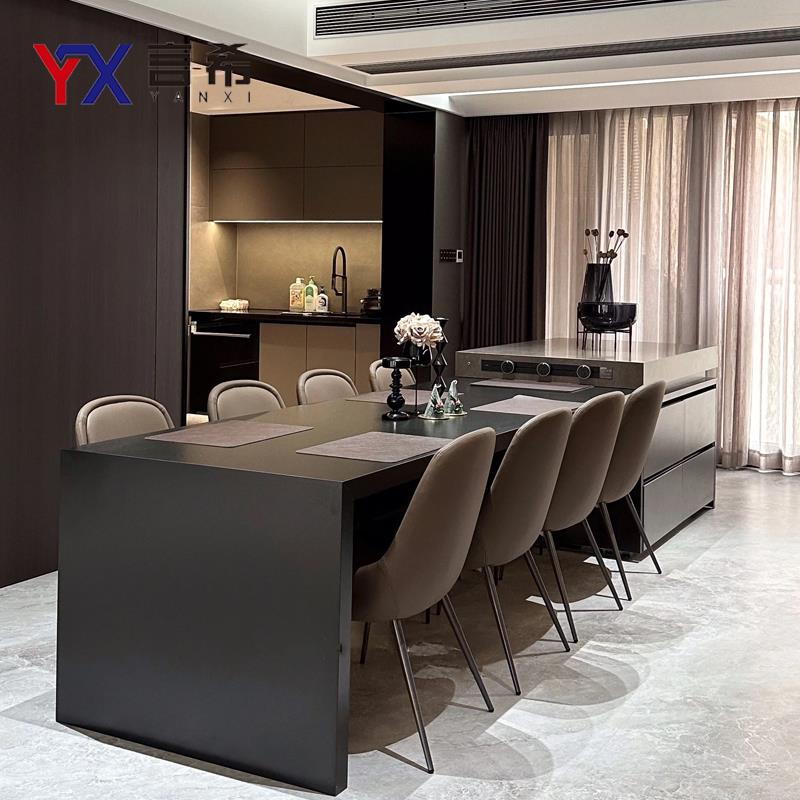 意式极简中岛台餐桌一体家用可伸缩厨房岩板倒台多功能吧台定制