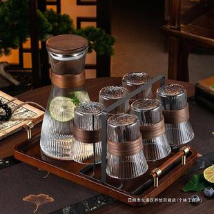客厅待客喝水杯水杯套装 玻璃茶杯耐高温家用 耐热中式 整套防烫套装