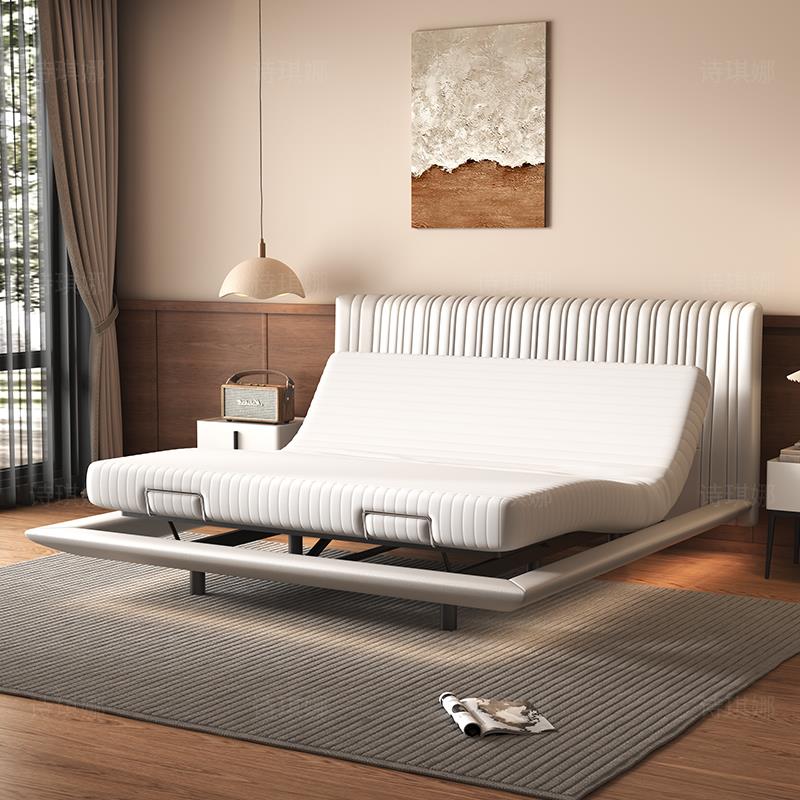 现代悬浮真皮床电动智能多功能主卧可升降调节夫妻互不打扰双人床