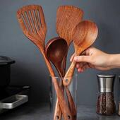 覆古风实木质铲不粘锅炒菜铲子木质厨具套装 家用无漆耐高温木锅铲
