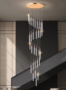 楼梯间灯现代简约大气别墅中空挑高loft旋转水晶客厅复式楼大吊灯