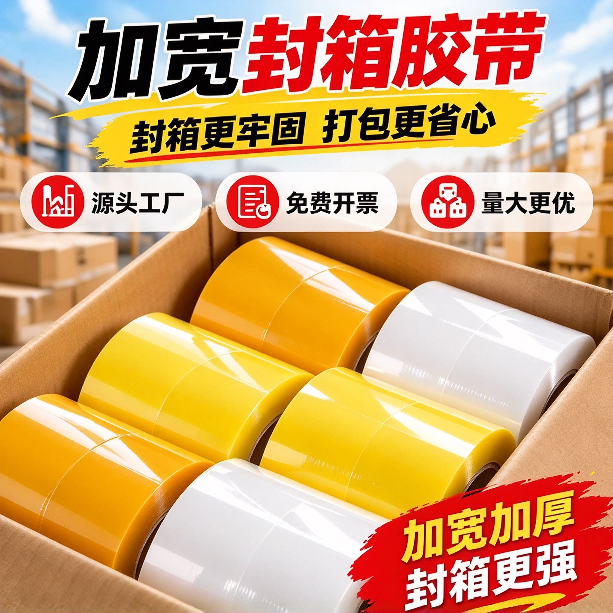 宽胶带透明封箱胶布电商宽胶布打包强力胶加宽透明胶带大卷装大号