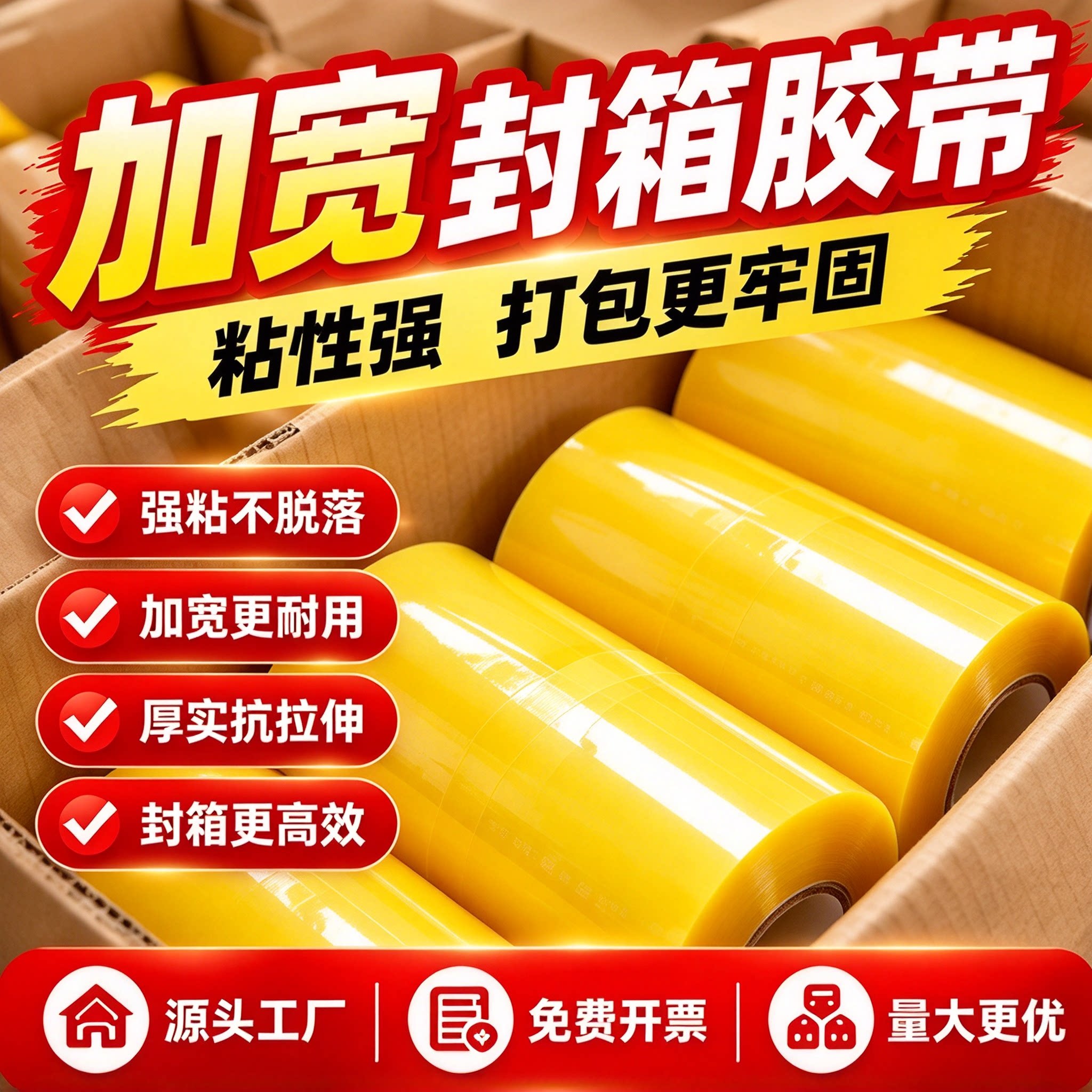 宽胶带加厚宽胶布单卷加宽米黄色电商办公快递打包高粘度密封强力胶不易断厂家直销包邮封箱胶纸封箱胶带胶条