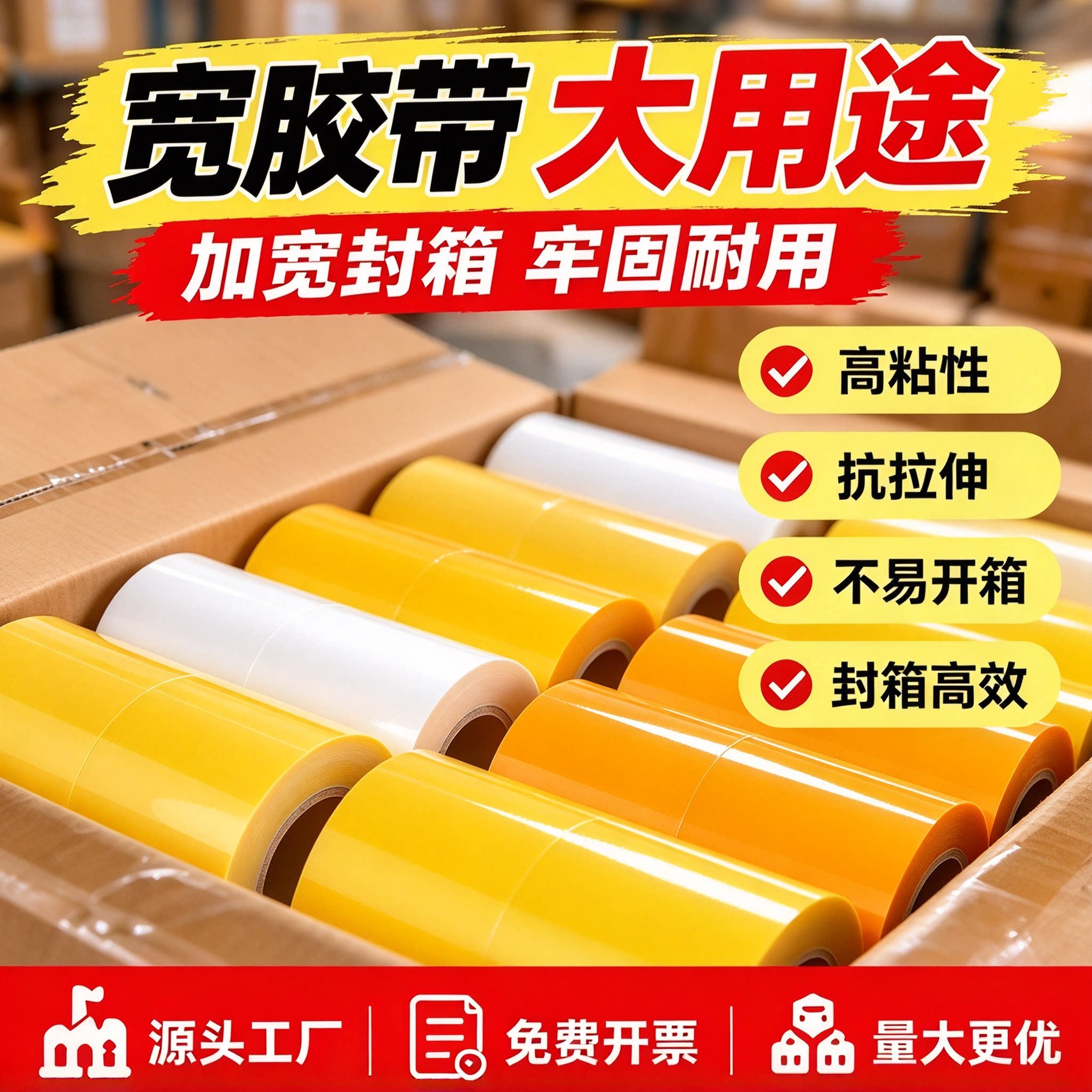 防水宽胶带透明封箱胶布强力胶宽胶布打包加宽透明胶带大卷装批发